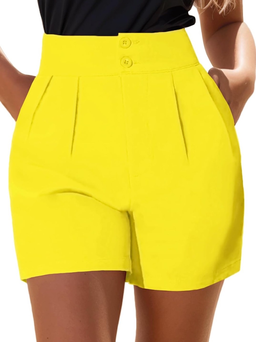 Amazon High-Waist Pleated Shorts in Yellow